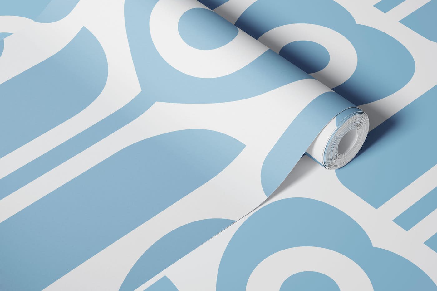 Retro geometric tulip flowers light blue wallpaper roll
