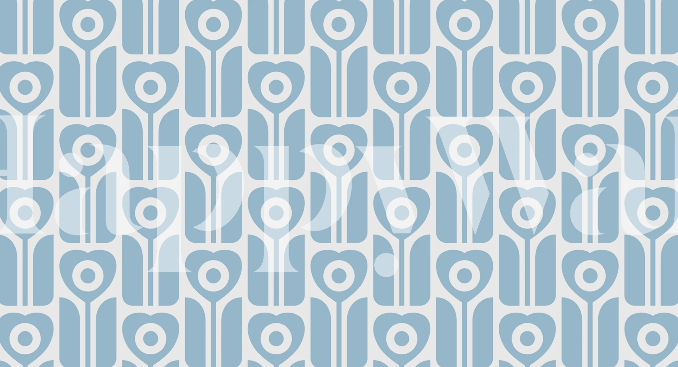 Retro geometric tulip flowers wallpaper in light blue