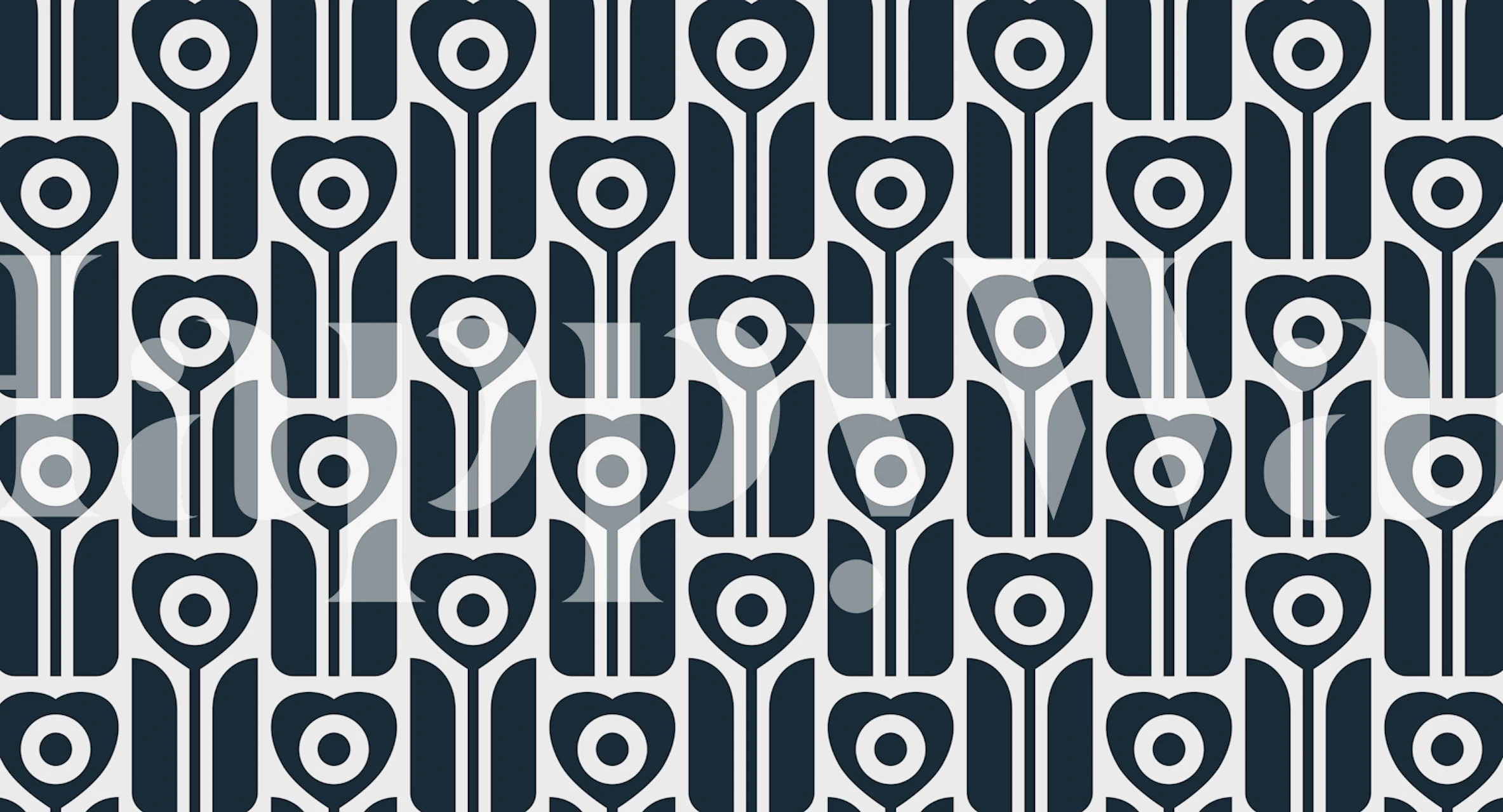 Retro geometric tulips black and white wallpaper