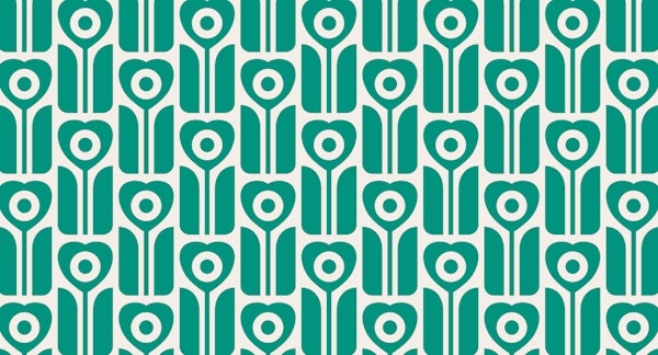 Retro geometric tulips teal green