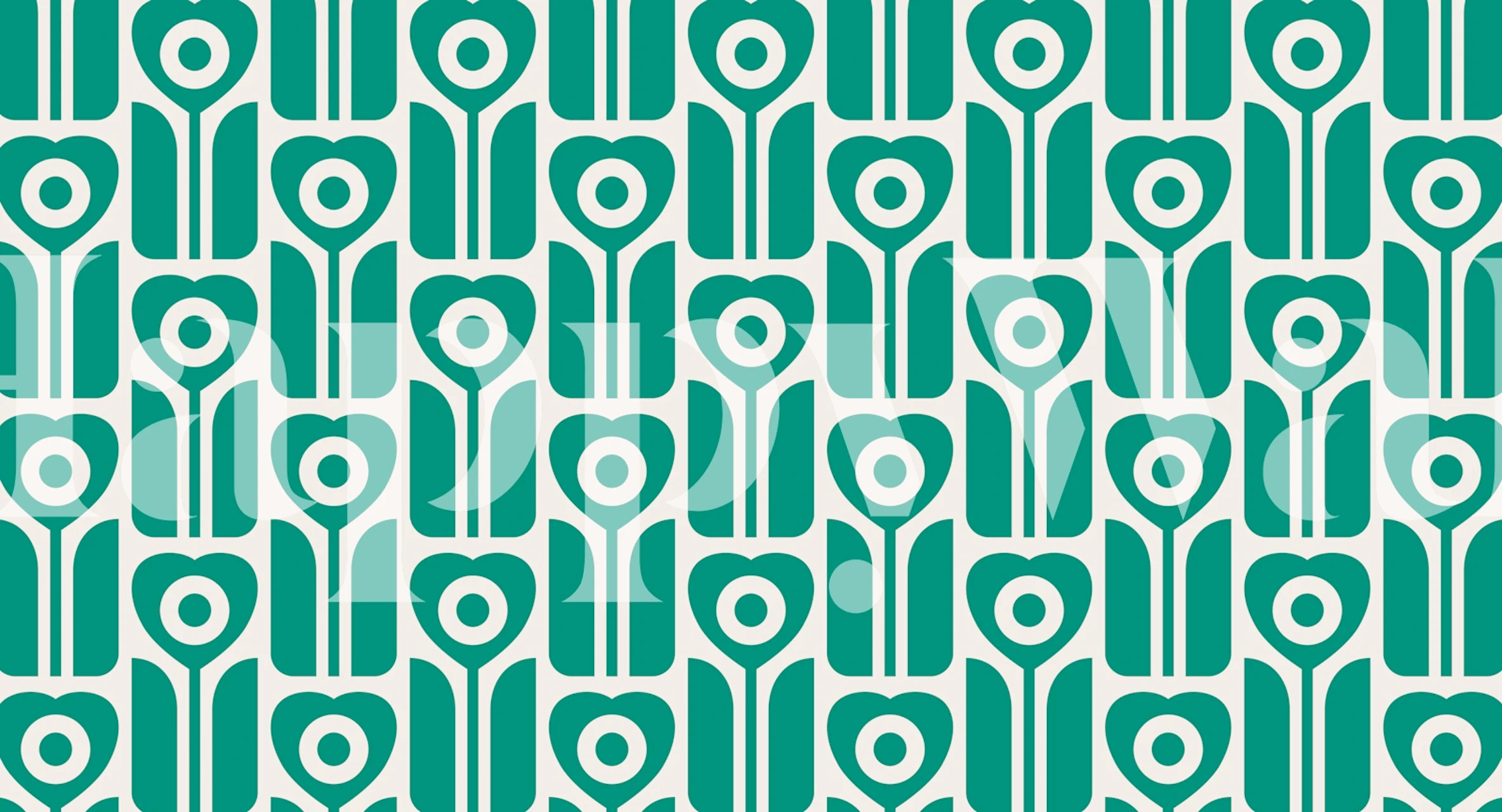 Teal green geometric floral pattern wallpaper
