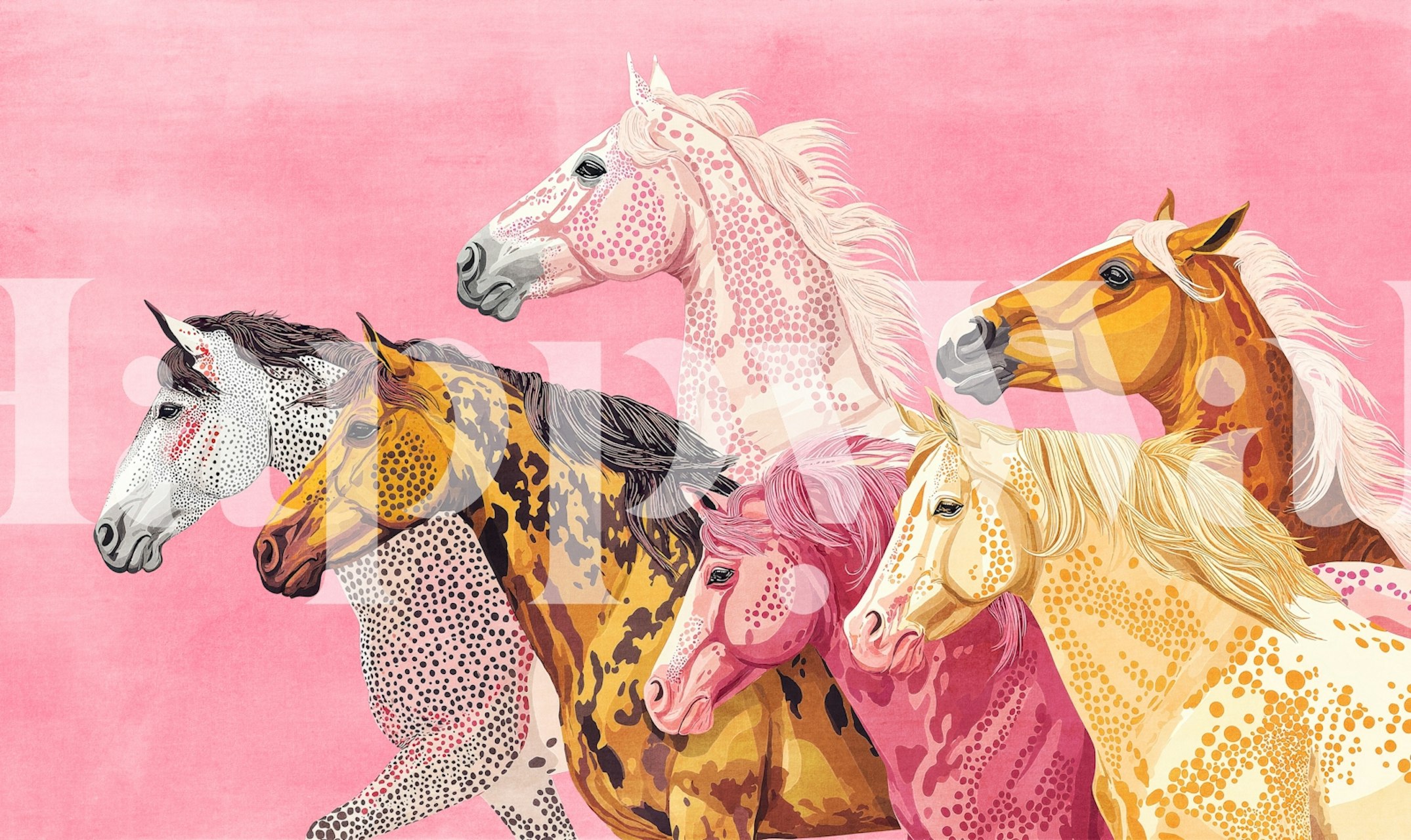 Bold Pink Horse Art tapet i et rom