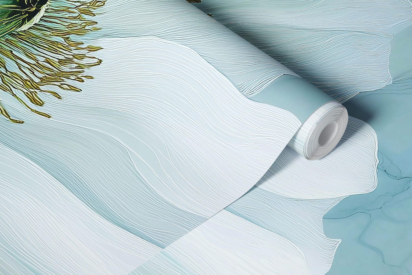 Ethereal White Blossom on Ink Flow wallpaper roll