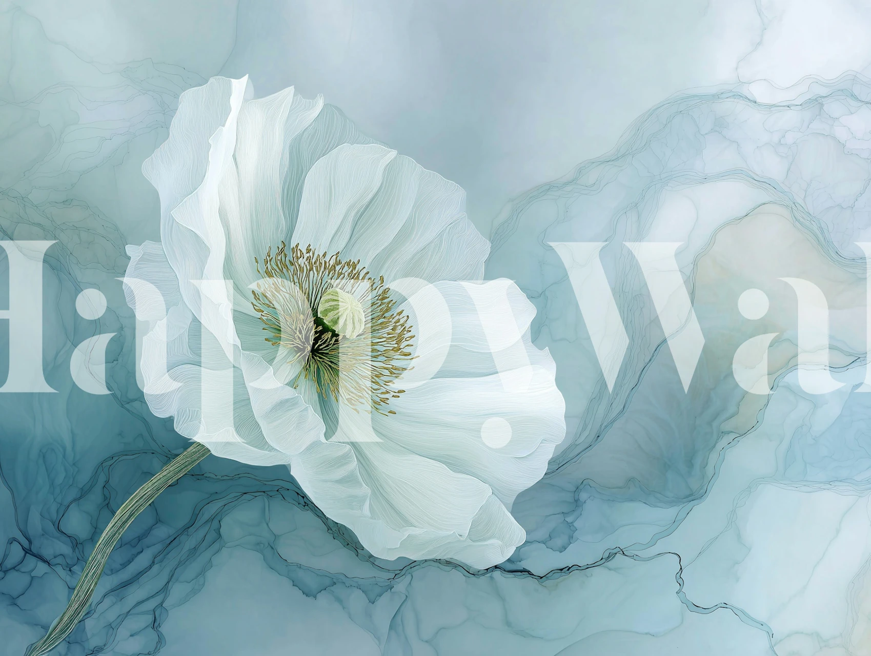 Ethereal white blossom wallpaper in a room