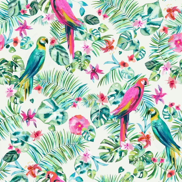 Tropical Jungle Leaves Parrots