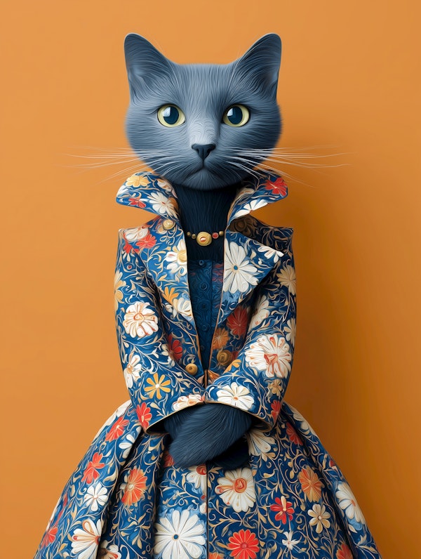 Vintage Floral Cat Charm