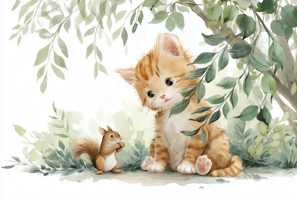 Playful Cat and Squirrel