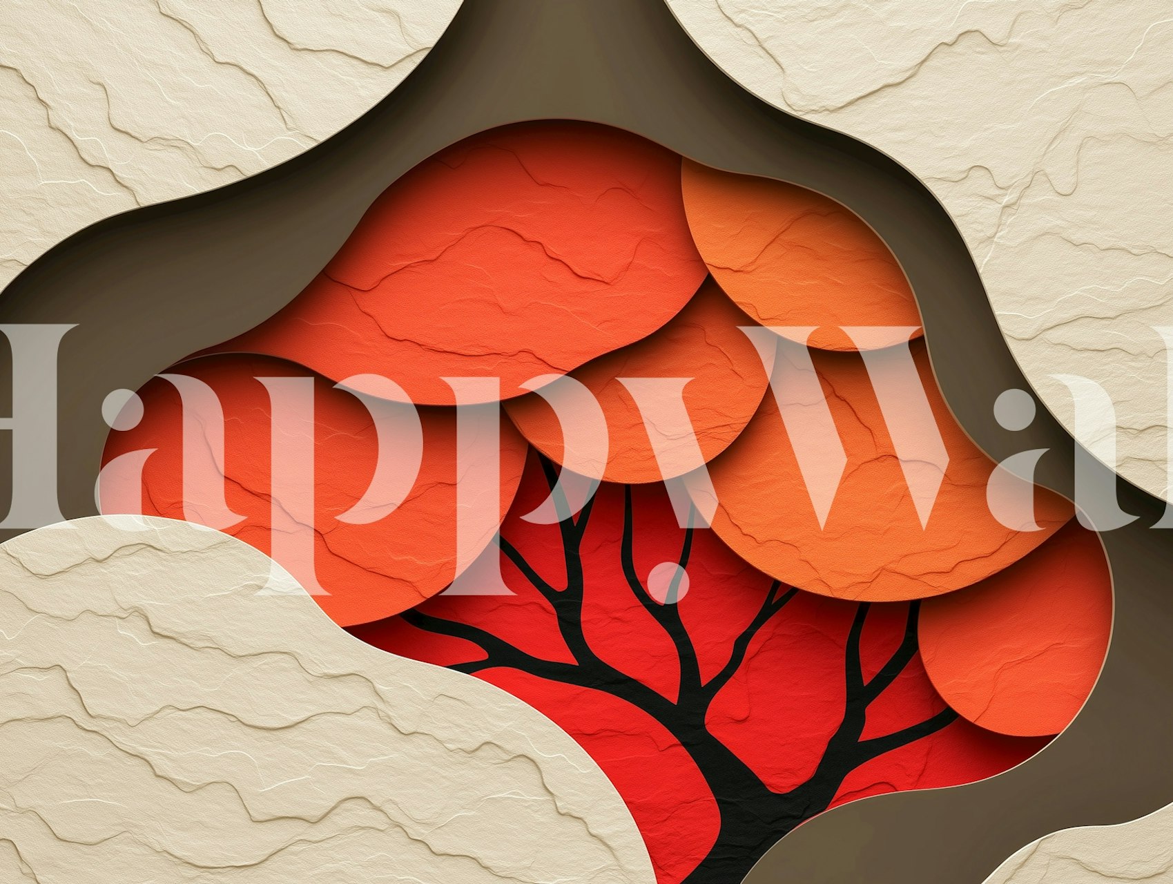 Abstract autumn layers in orange and cream wallpaper