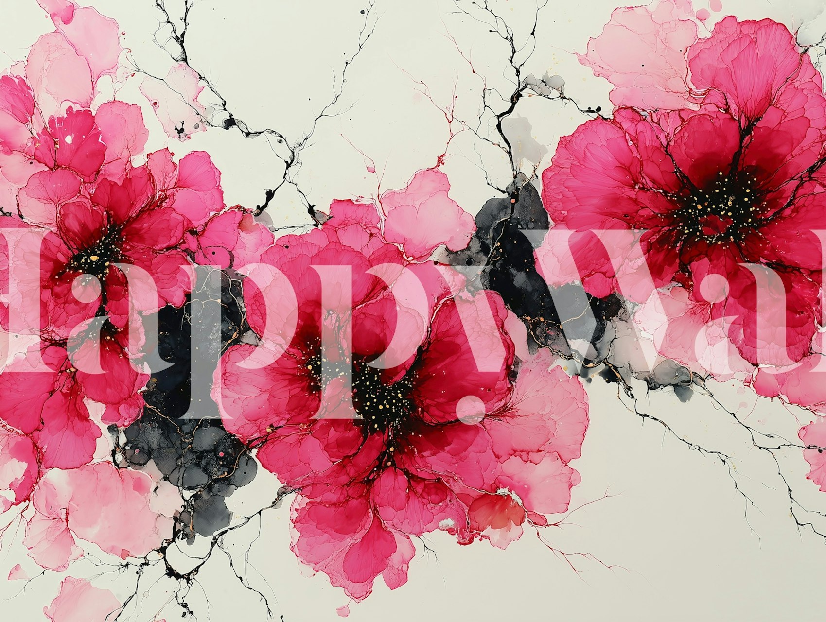 Design della carta da parati Crimson Floral Ink Symphony