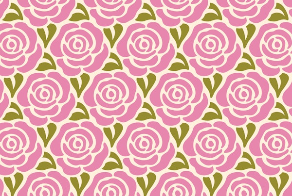 Blooming pink and green roses pattern