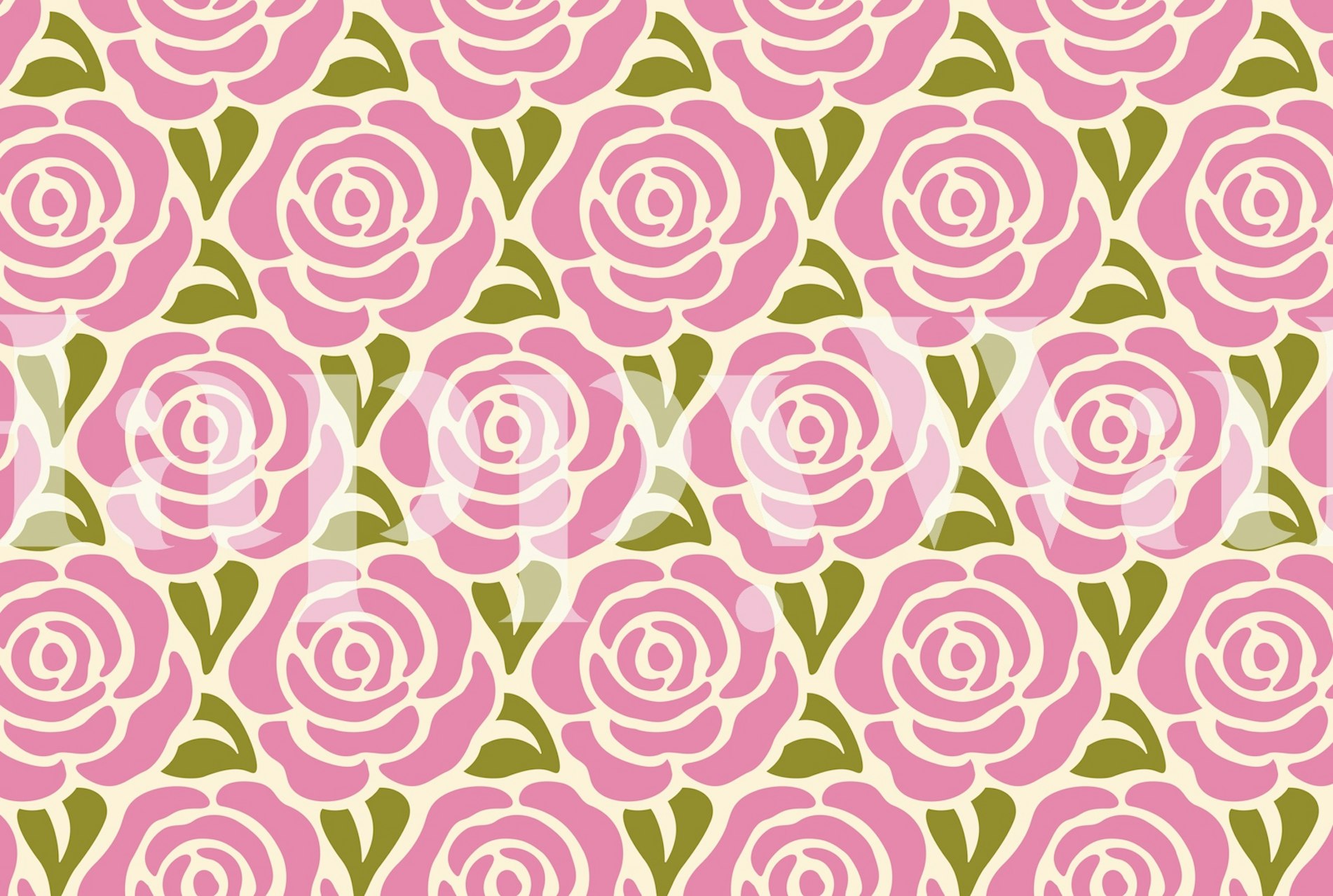 Blooming pink and green roses pattern tapeta