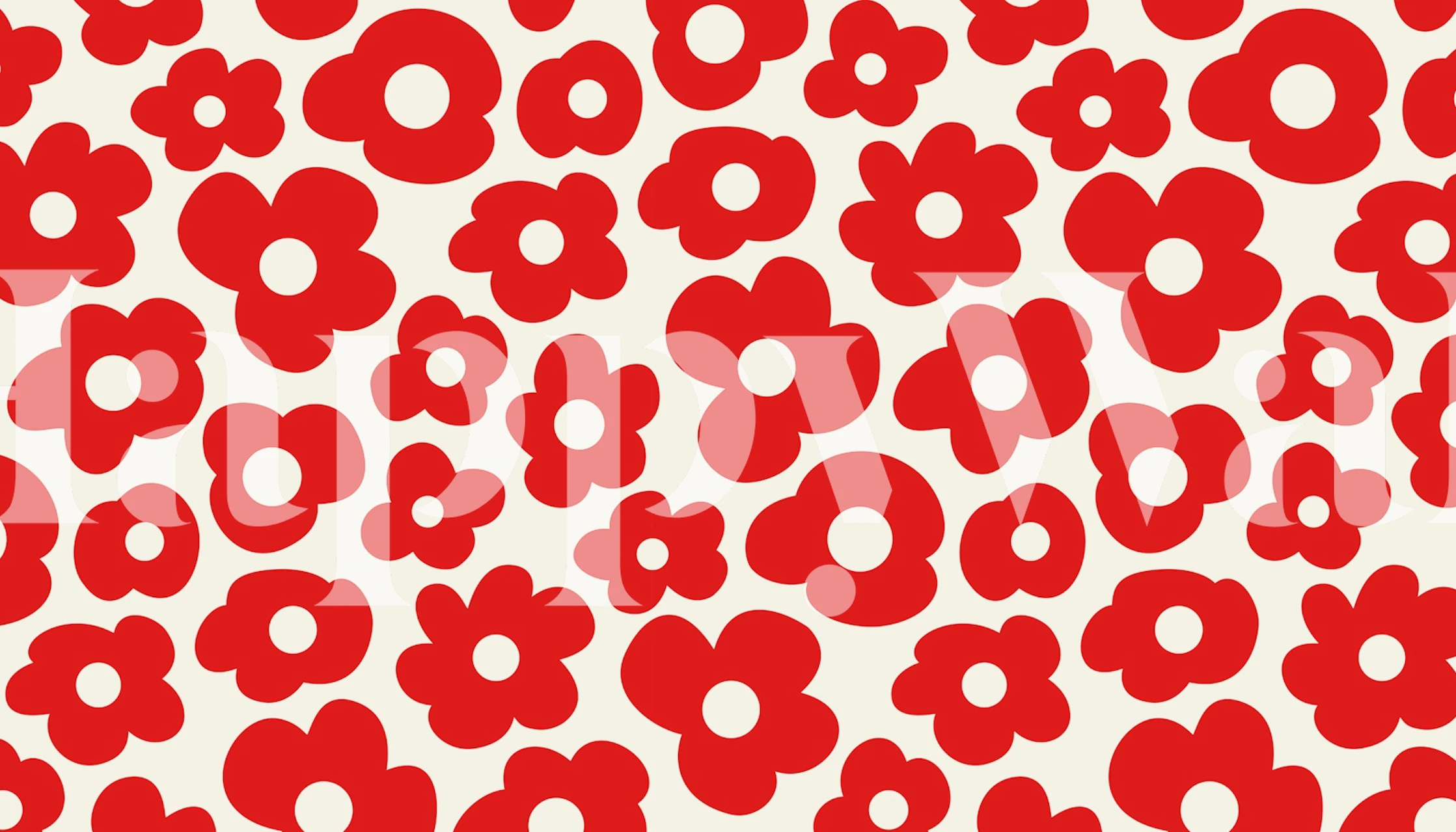 Playful red hand-drawn blossoms wallpaper