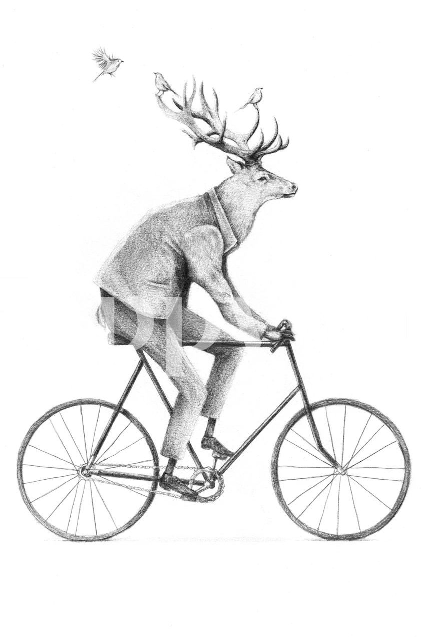 Fantasifull tapet av en hjort i kostym på en cykel