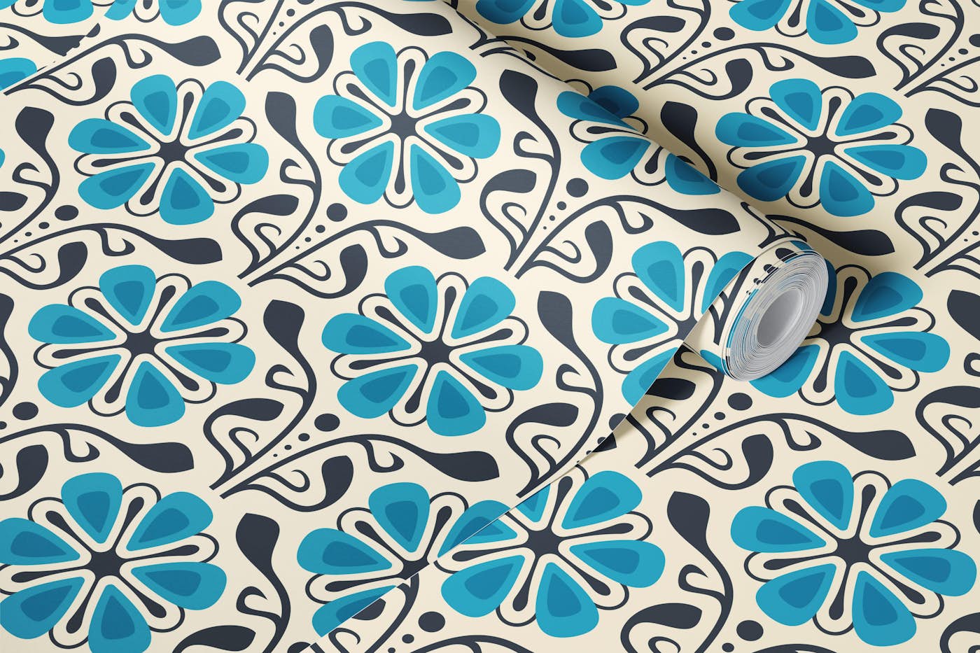 Classic Daisy Charm in Blue - S wallpaper roll