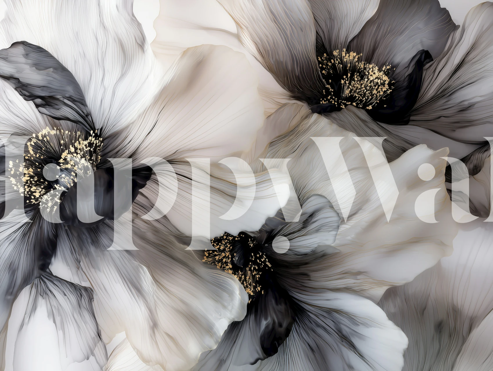 Monochrome petal wallpaper vist i et rom