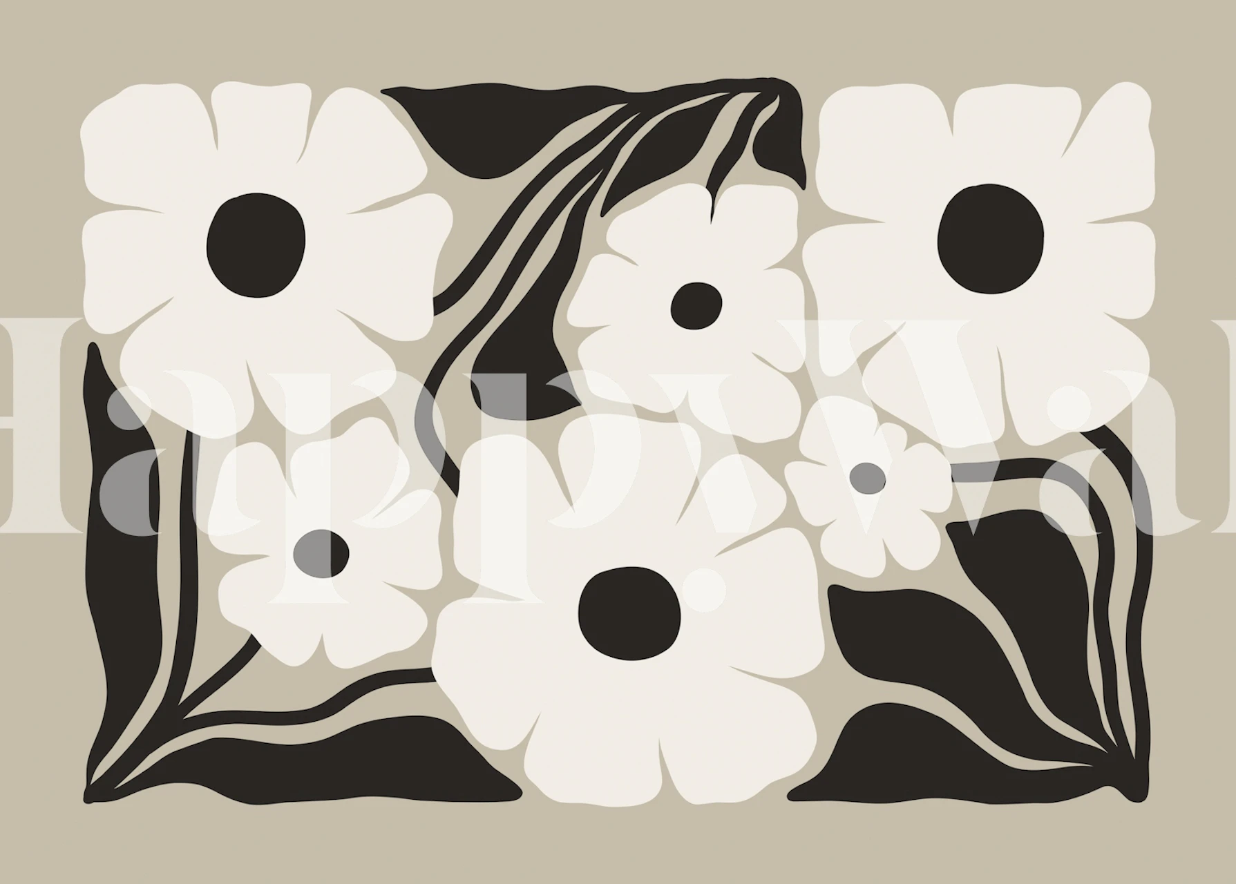 Monochrome Bloom floral wallpaper in a room