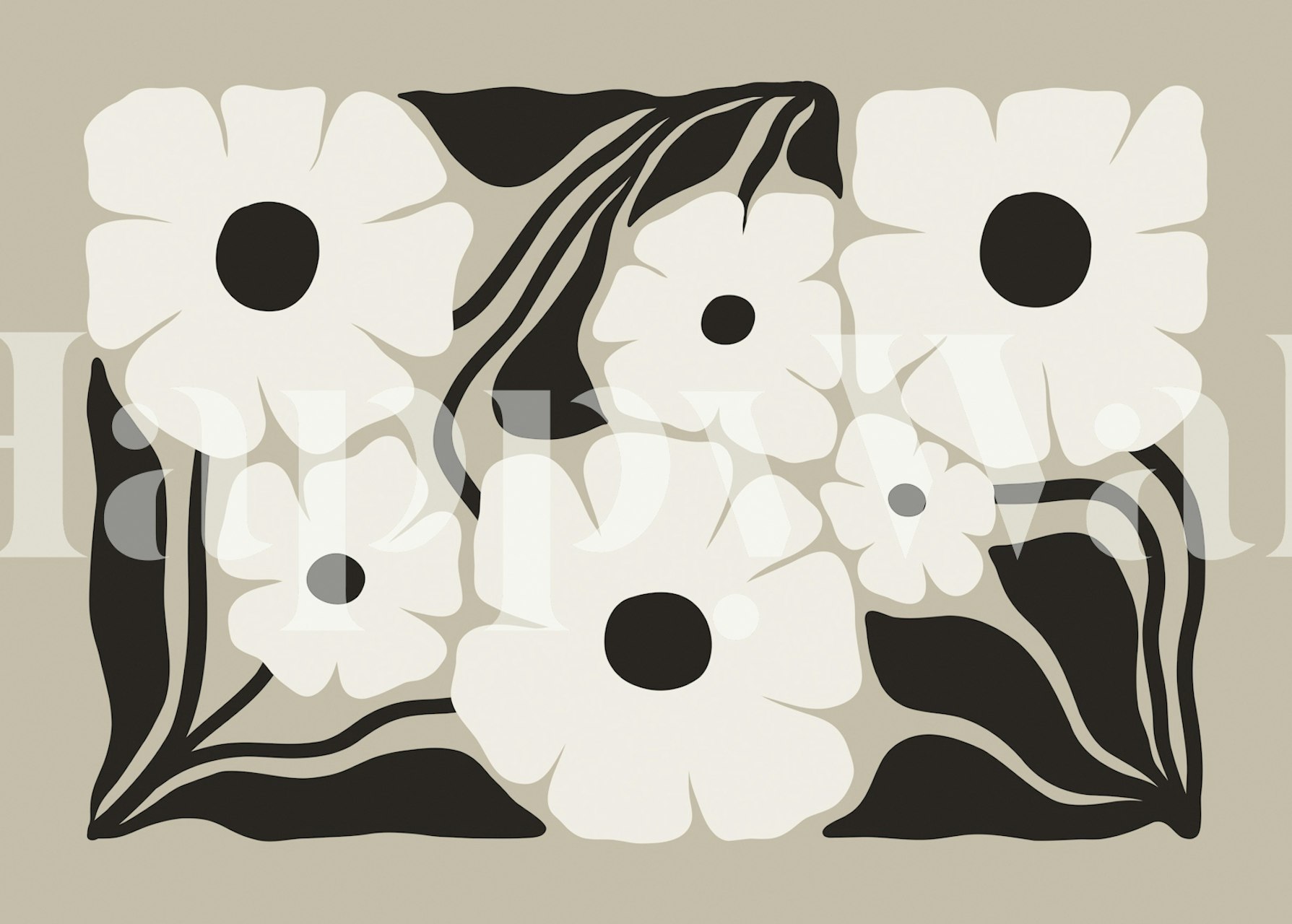 Monochrome Bloom papel de parede floral em um quarto