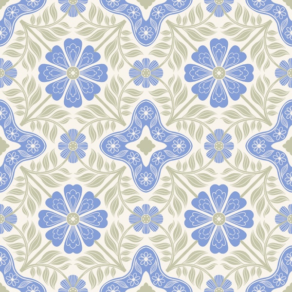 Sage and blue Floral tile