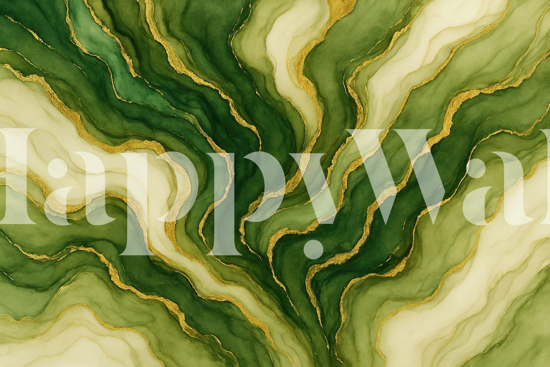 Emerald green abstract wave patterns with gold accents wallpaper