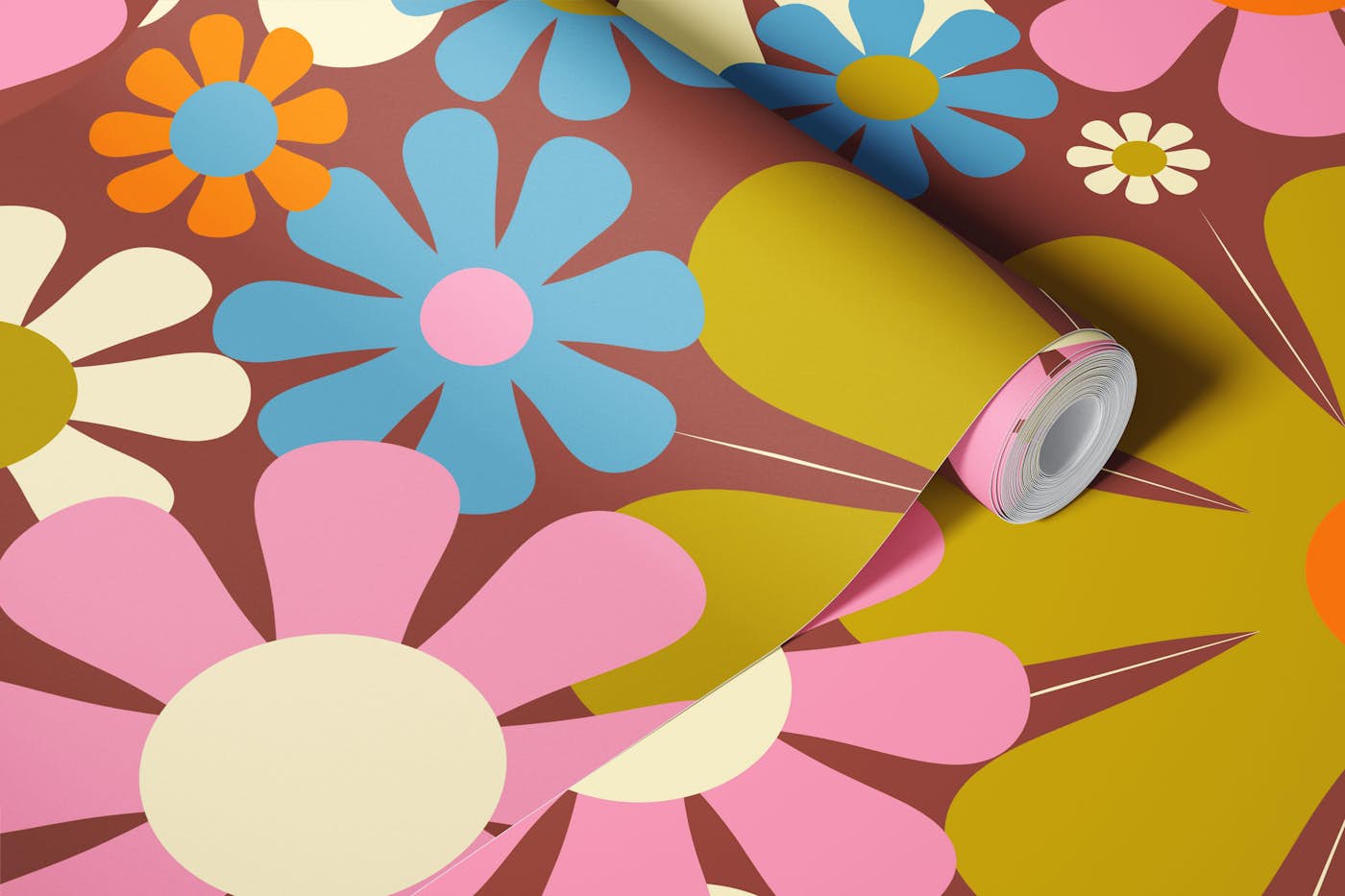 Groovy Retro Garden Cheerful 60s 70s Floral wallpaper roll