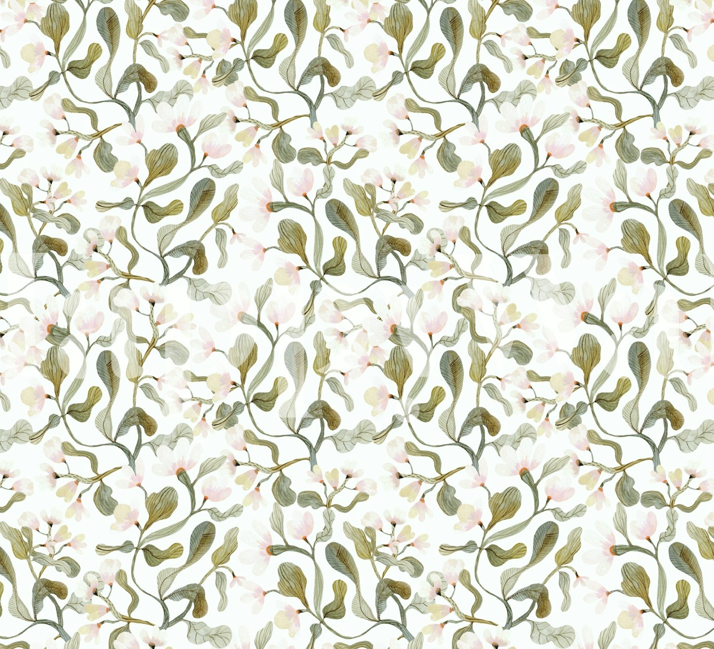 Delicate floral pattern in pink and green tones wallpaper