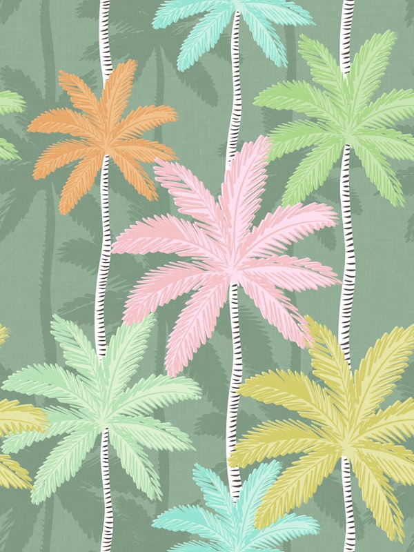 Colourful Palm Leaf Paradise on Green