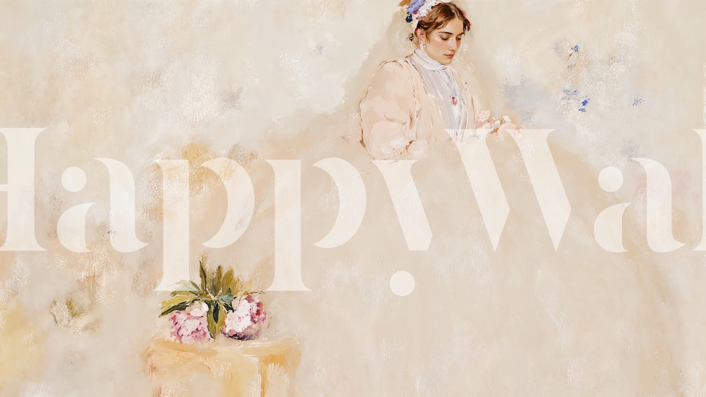 Ivory floral patterns with soft beige tones in Victorian style wallpaper