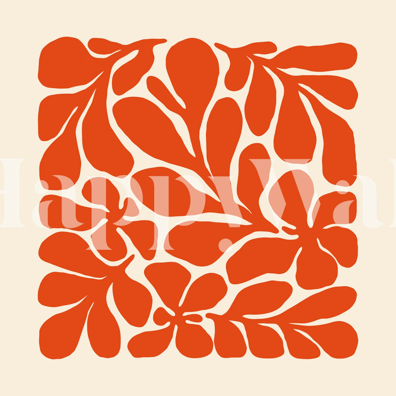 Red abstract leaf silhouette patterns on cream background wallpaper