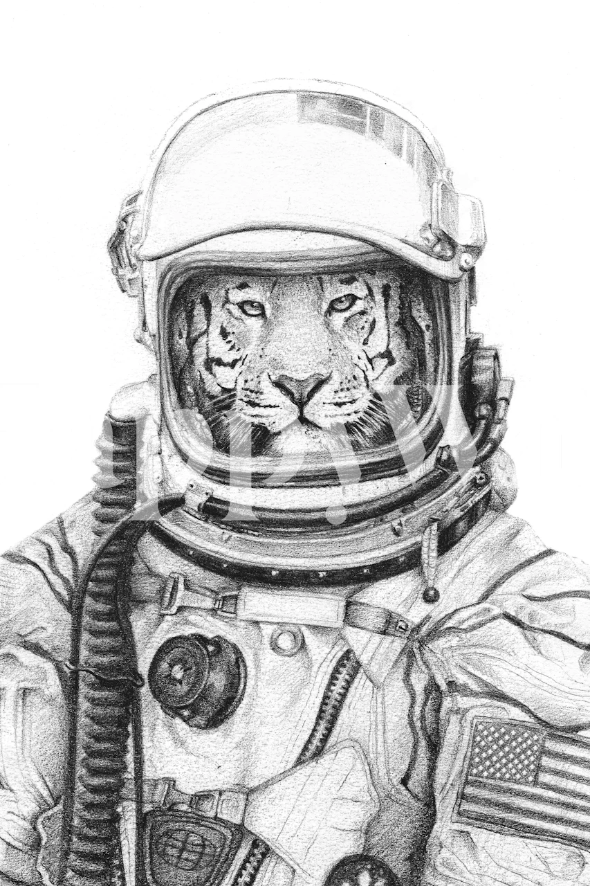 Black and white tiger astronaut illustration wallpaper