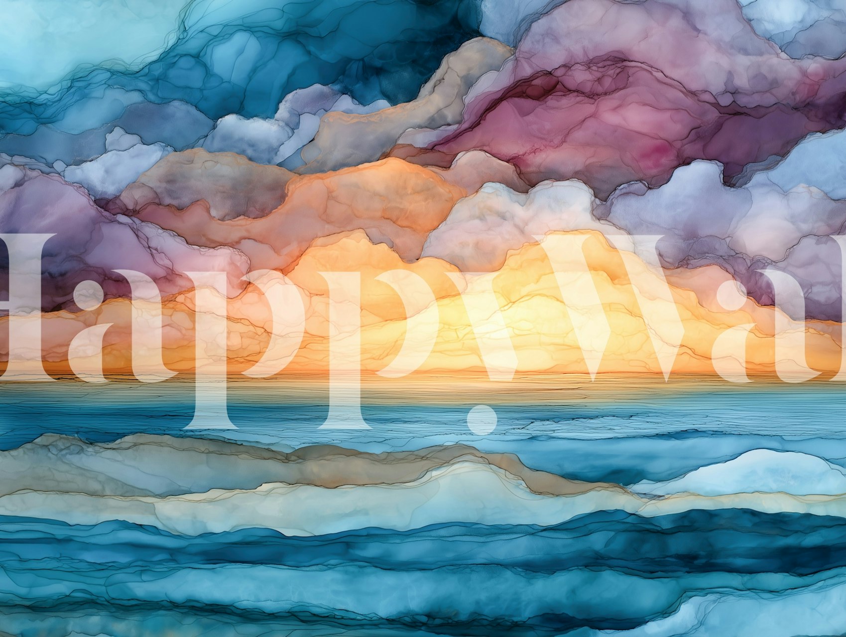 Ταπετσαρία Watercolor Sunset Sky and Sea σε ένα δωμάτιο
