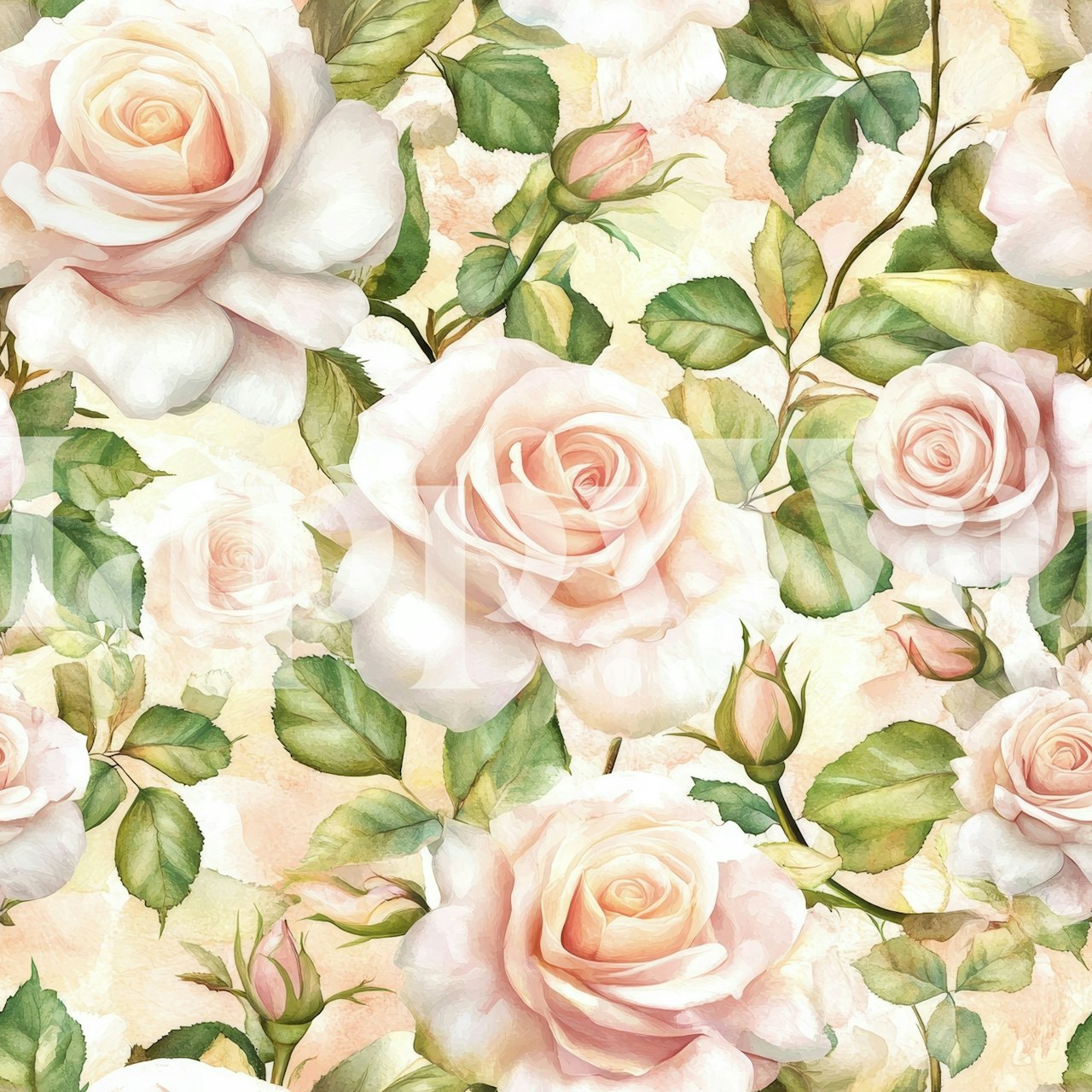 Floral pattern featuring soft pink roses and green leaves wallpaper