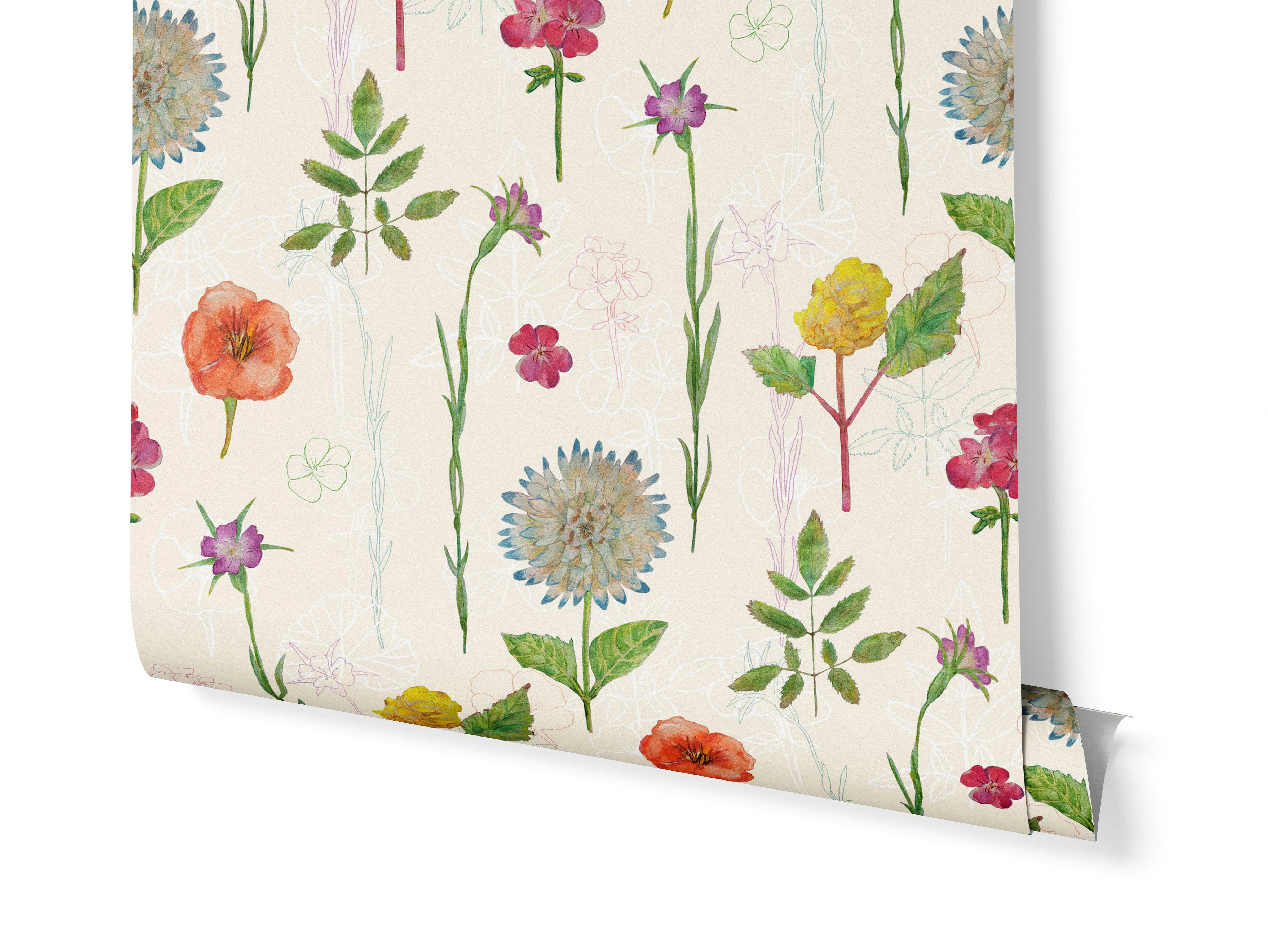 Soft Watercolor Painted Botanical Print wallpaper roll