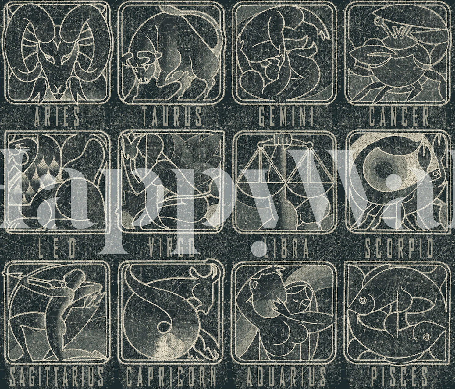 Astrology zodiac sign illustrations in chalkboard style wallpaper