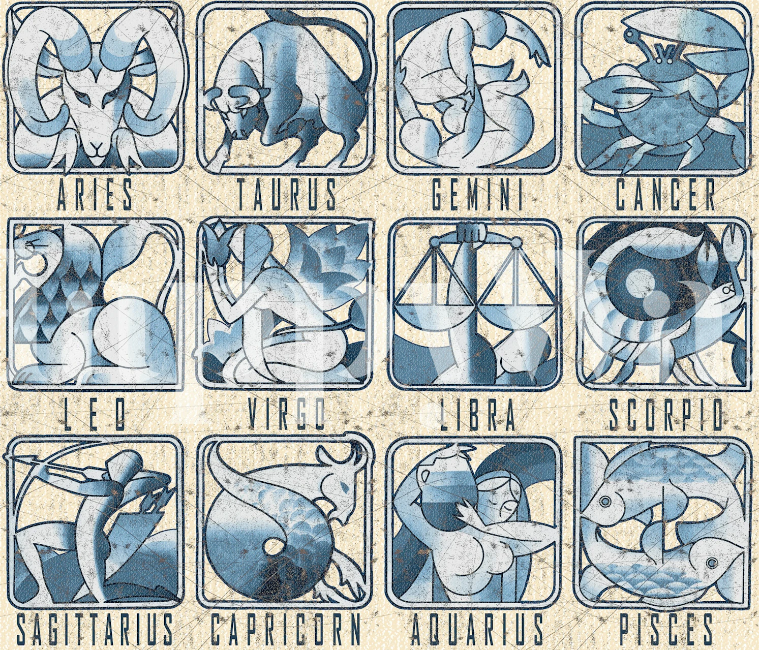 Zodiac astrology symbols in blue tones wall mural wallpaper