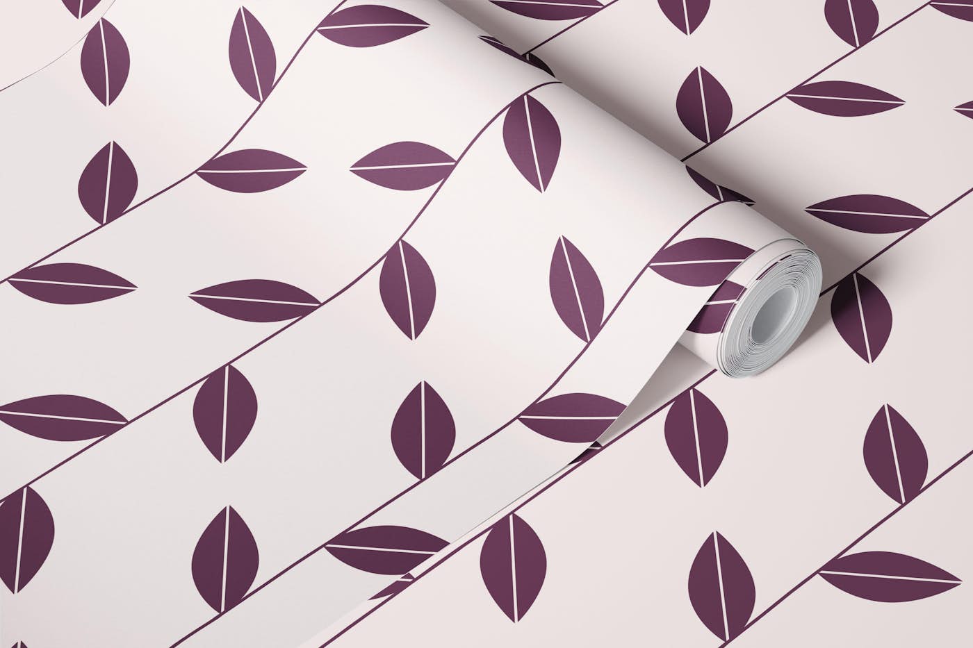 Leaf Elegance Plum Purple Beige wallpaper roll