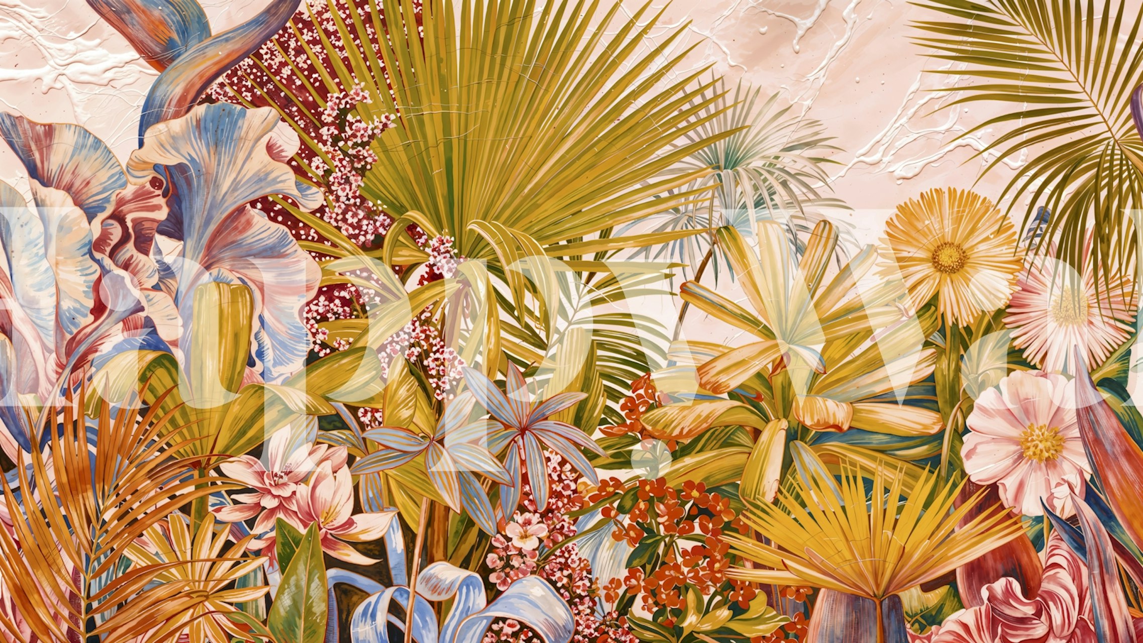 Tropical Bloom Oasis carta da parati in una stanza