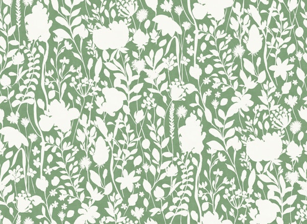 Wild flowers silhouettes green white