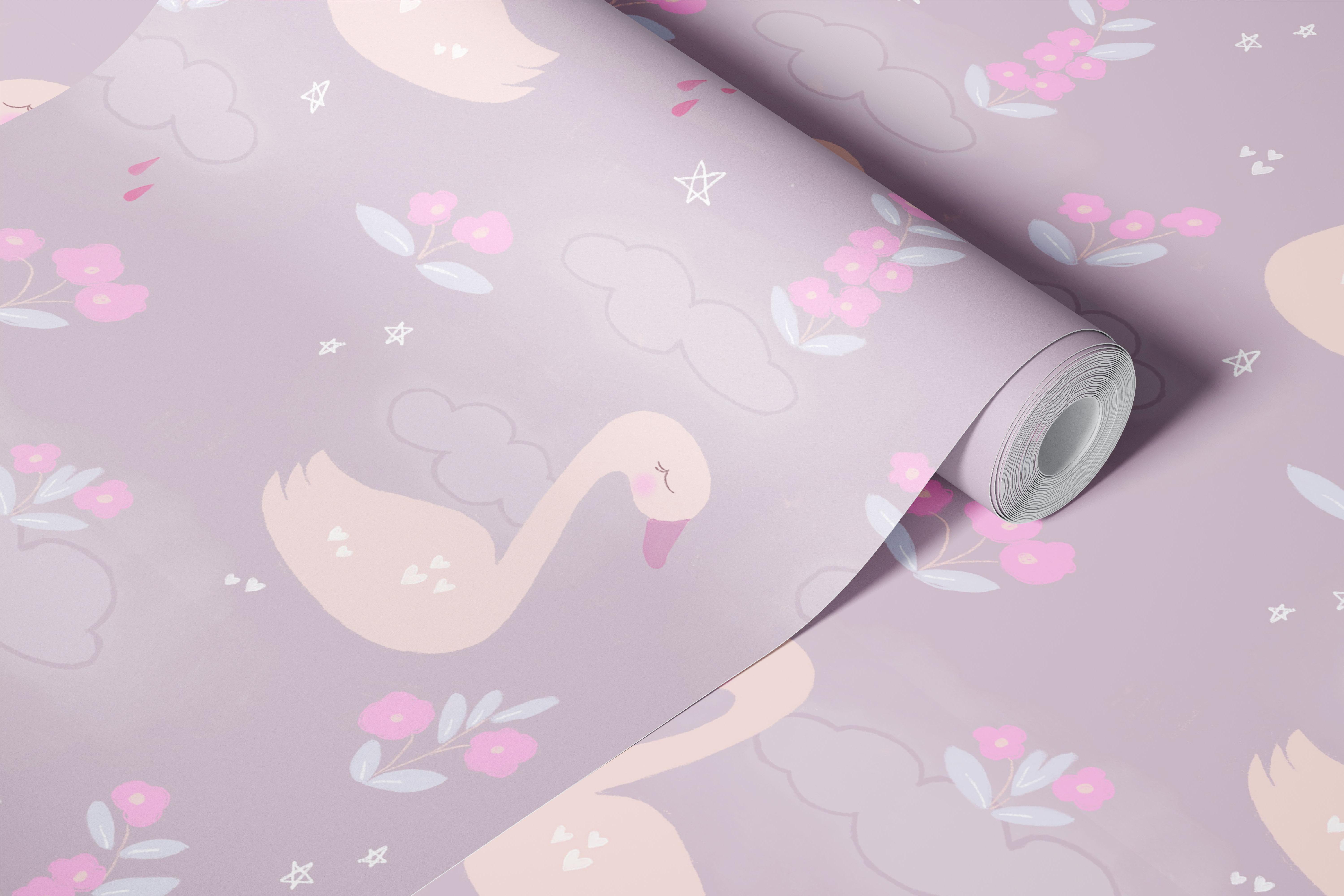 Pretty Swans wallpaper pattern in a room
