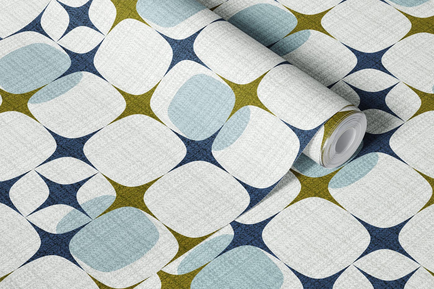 Mid Century Modern Geo Starburst-navy-cream wallpaper roll