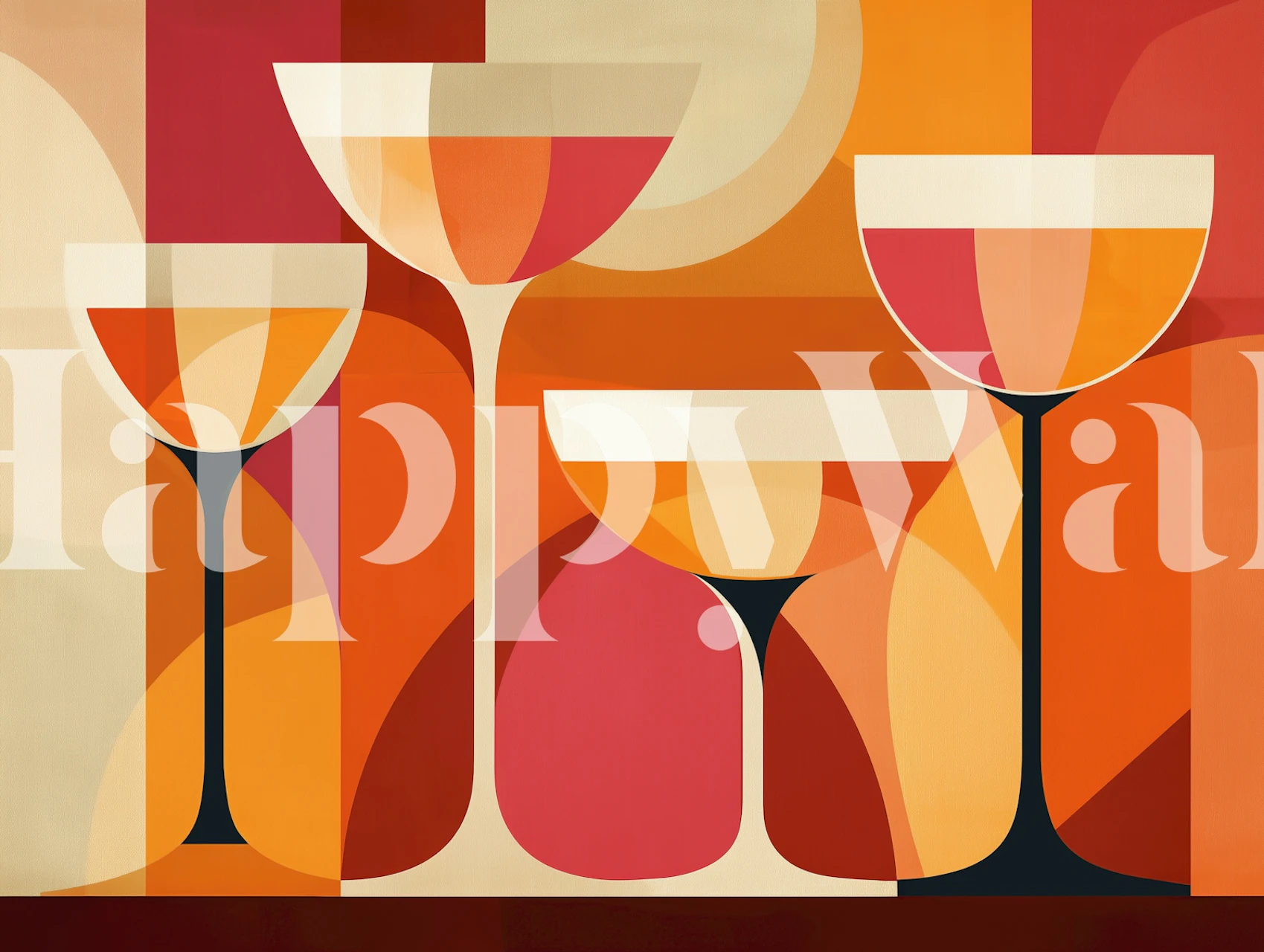 Abstract vintage glass jars in warm orange and red tones wallpaper