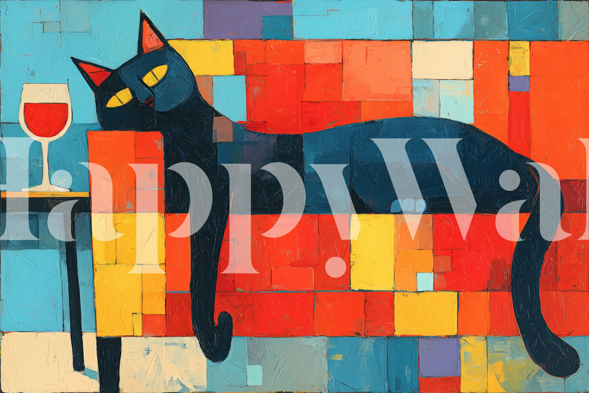 Chill cat and wine wallpaper in a room