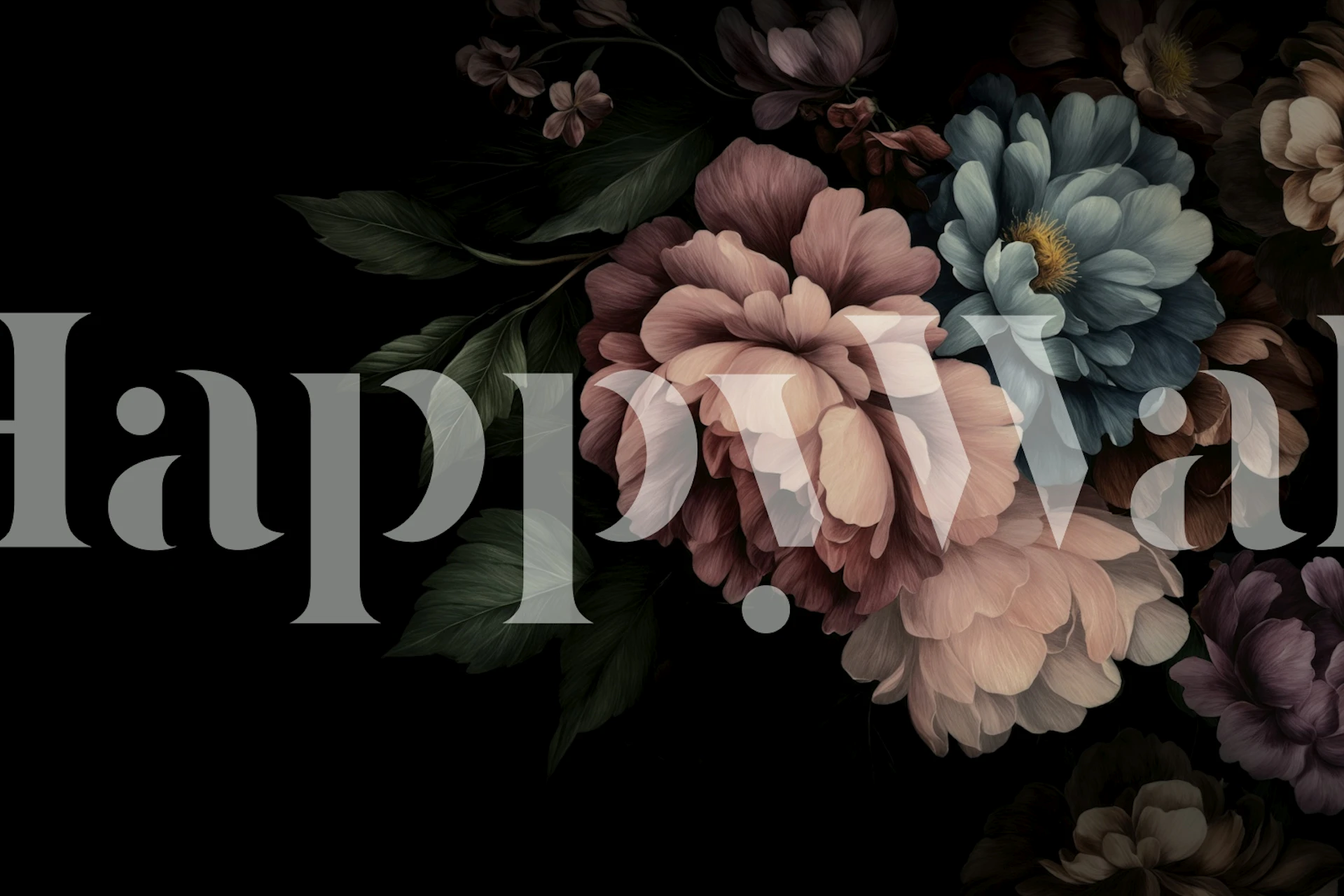 Tapeta Dark Academia Bloom Baroque Floral v pokoji