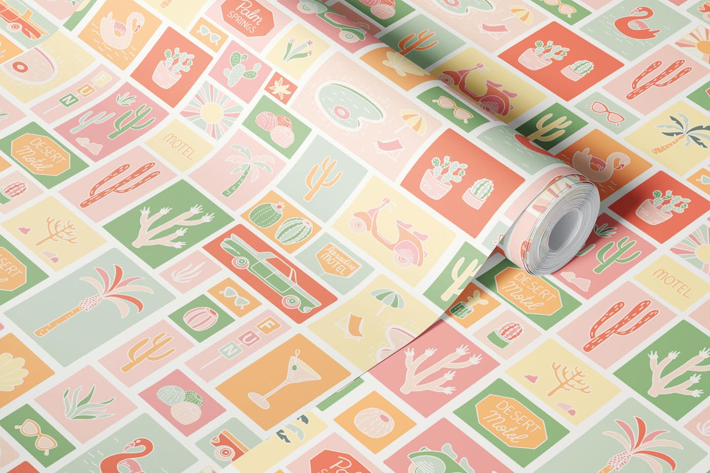 Vintage Palm Springs Vibes in pastel wallpaper roll