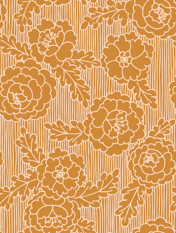 Peonies and stripes in terra cotta