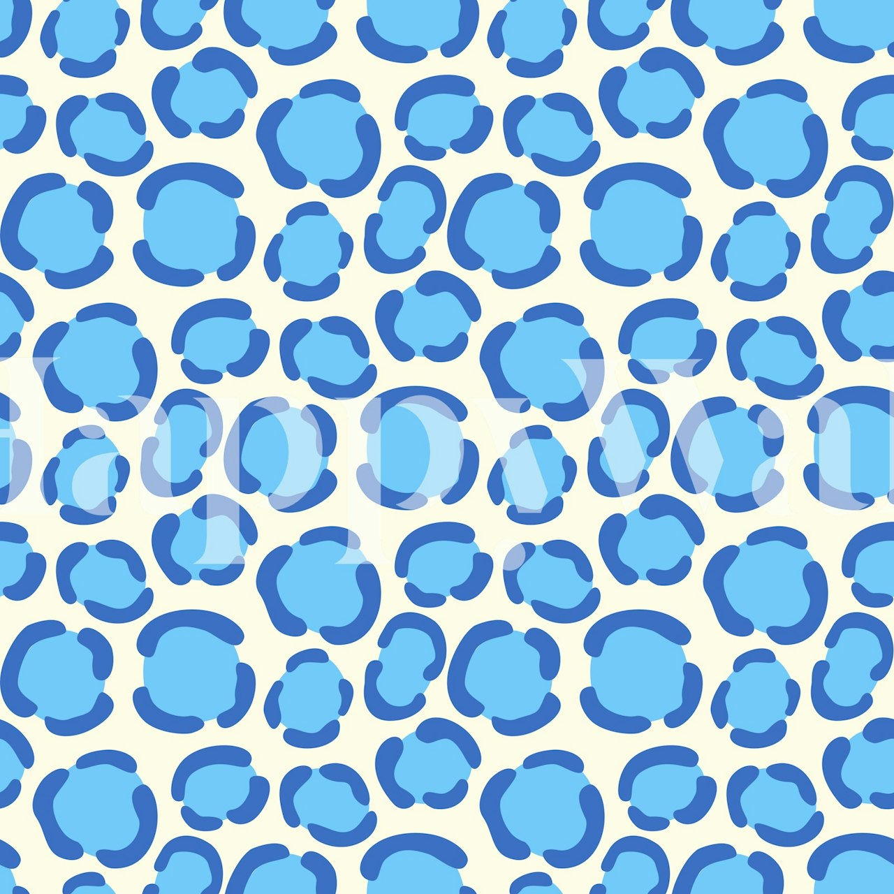 Blue leopard print spots on a cream background wallpaper