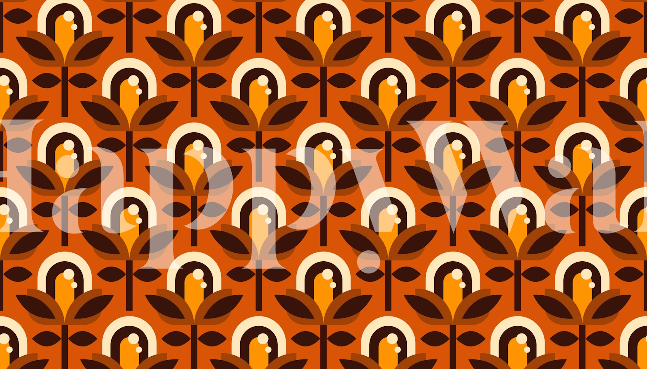 Retro floral pattern in brown and orange colors wallpaper