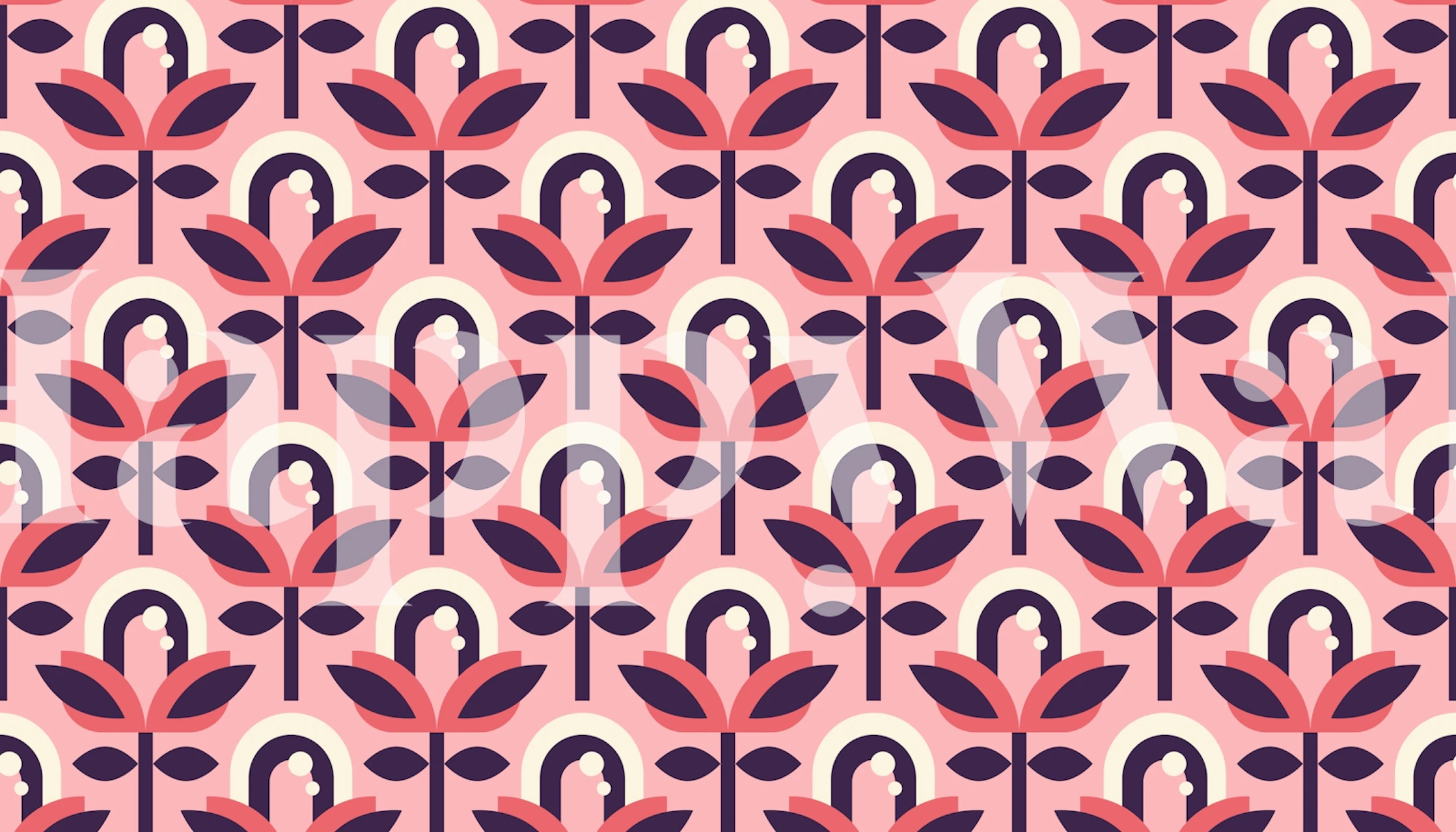 Stylized Retro Pink Flower-behang in een kamer