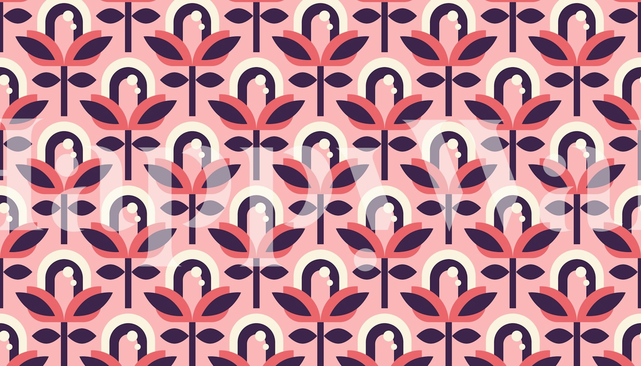 Stylized retro pink flower wallpaper in a room