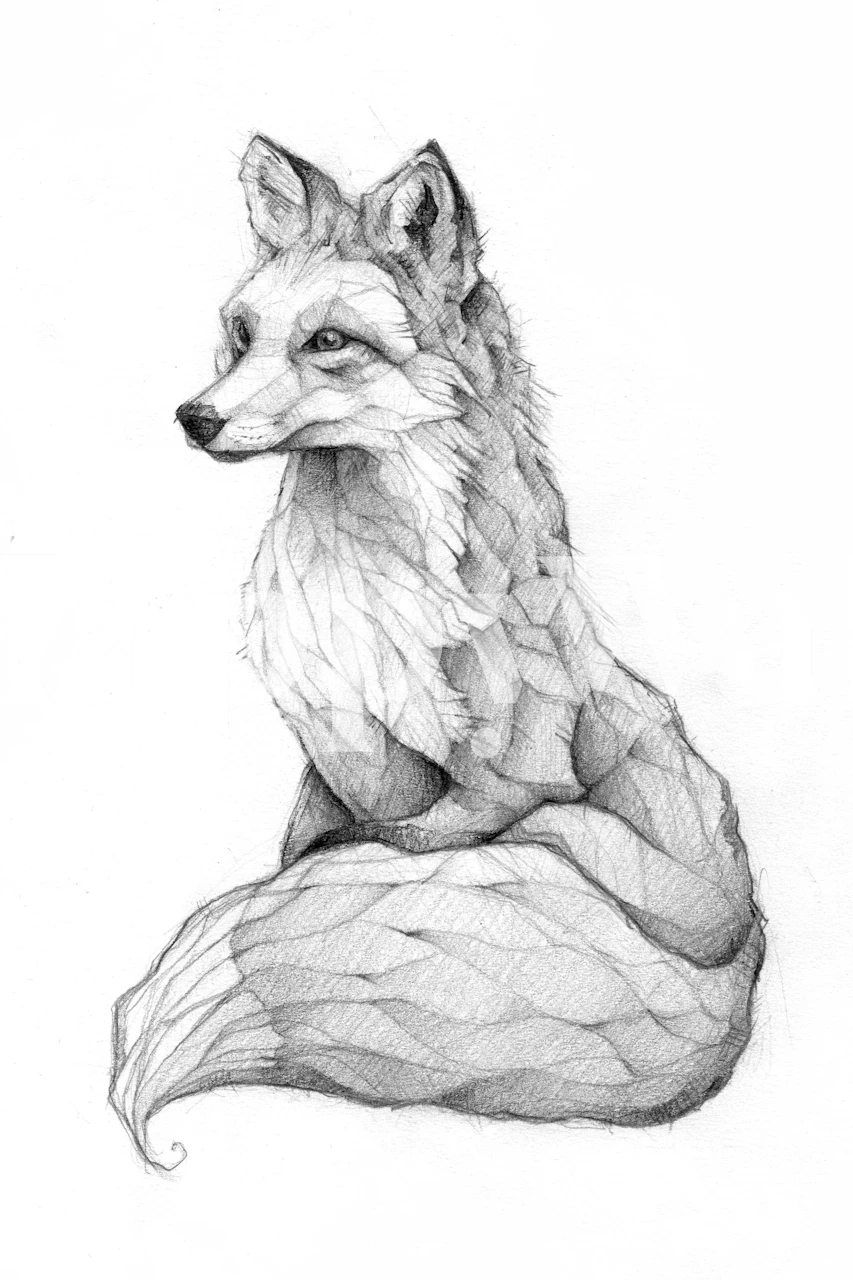 Artistic fox illustration in monochrome on wallpaper