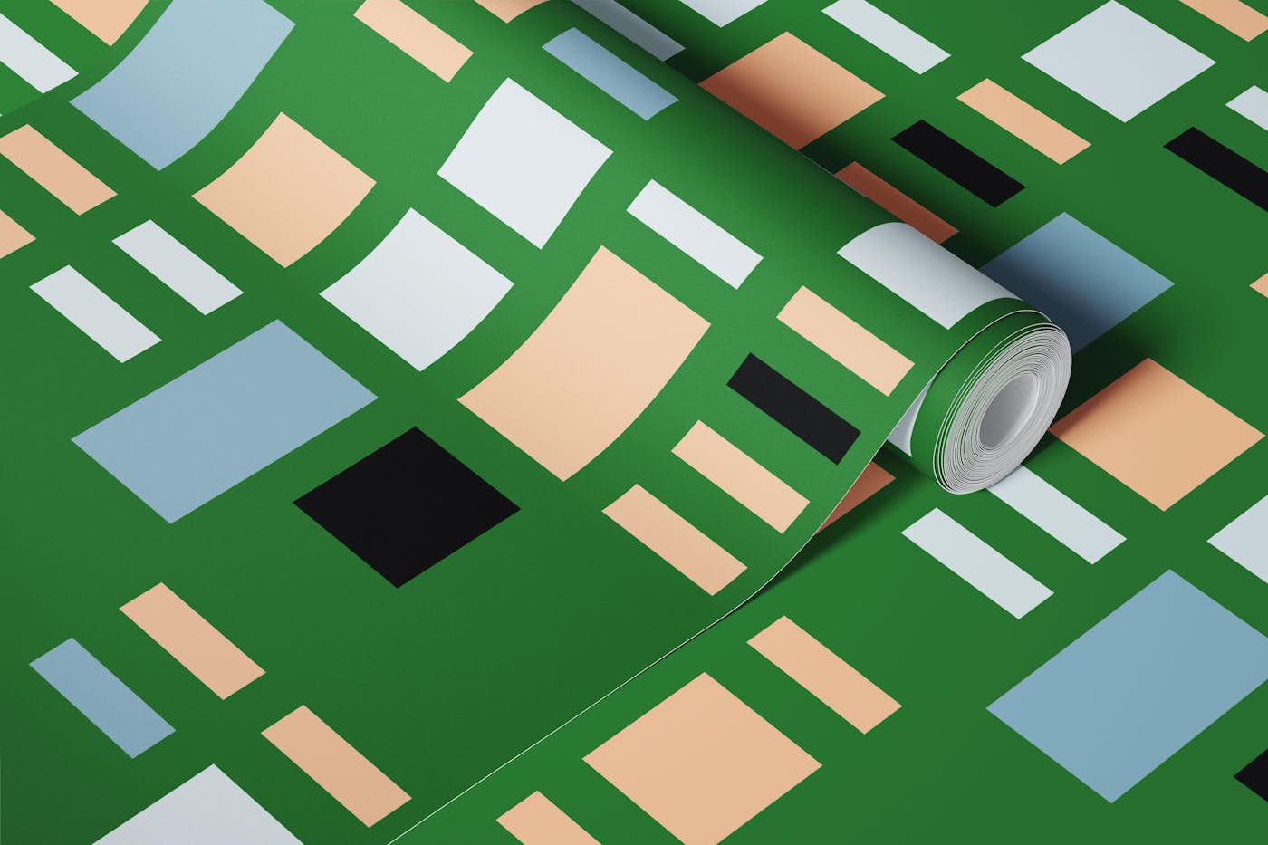 Modernist Cubist Green Small Equalizer wallpaper roll